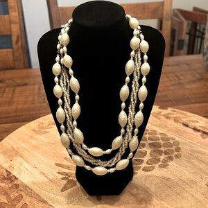 Vintage Freirich Cream Beaded‎ multi strand Necklace